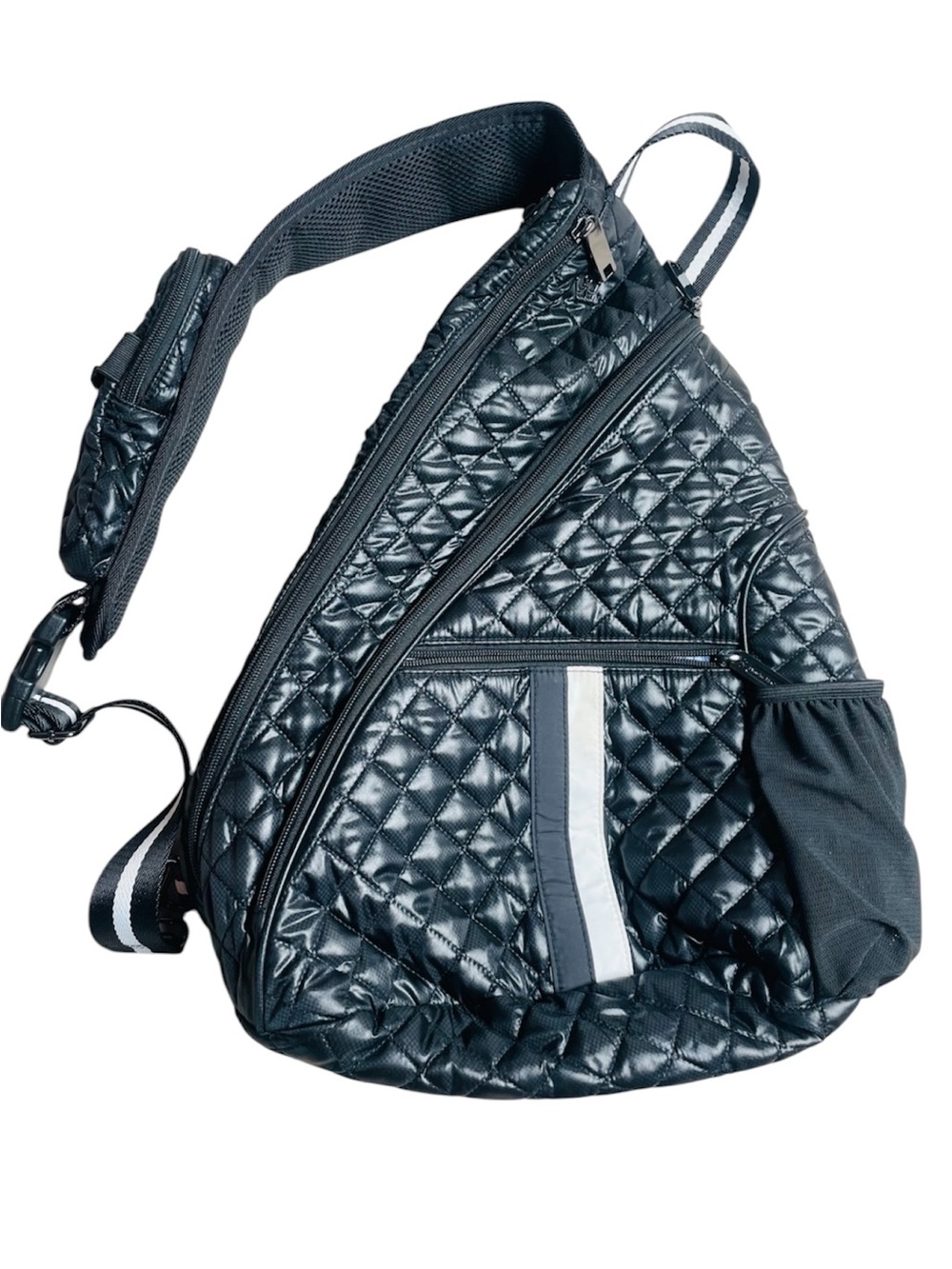 Oliver Thomas Black Quilted Sling Backpack with White Stripe